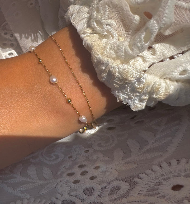 Double Chain Triple Pearl Bracelet