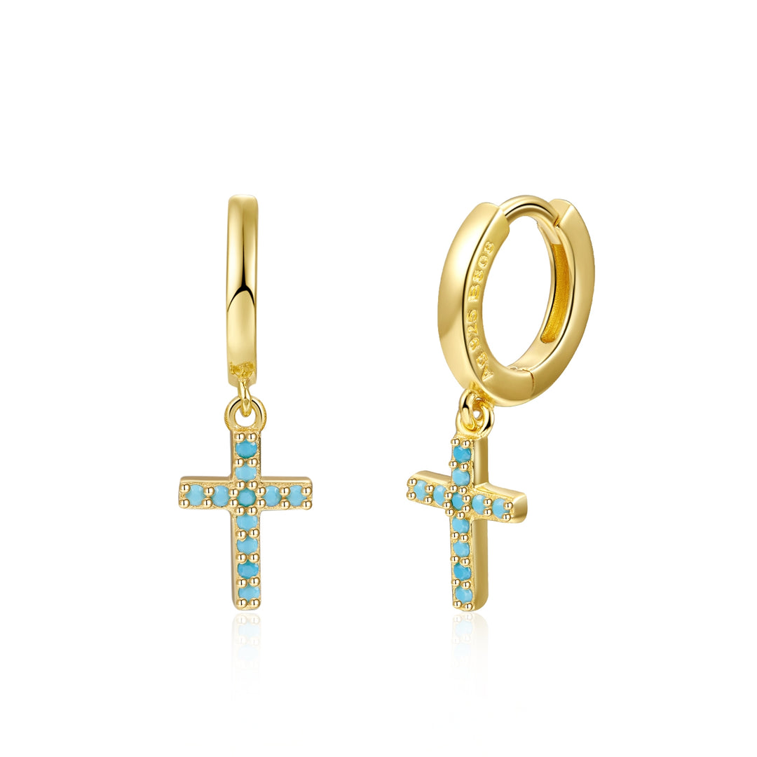 Baby Turquoise Cross Hoop