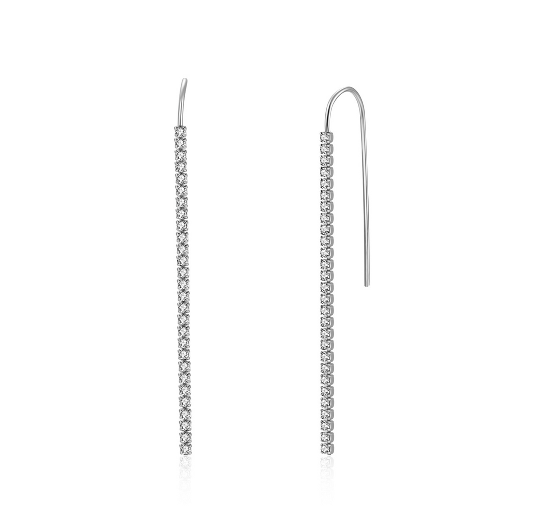 Long Diamond Bar Earring Silver