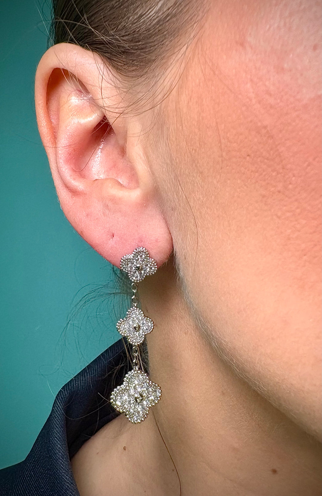Silver Triple Flower Ear Set