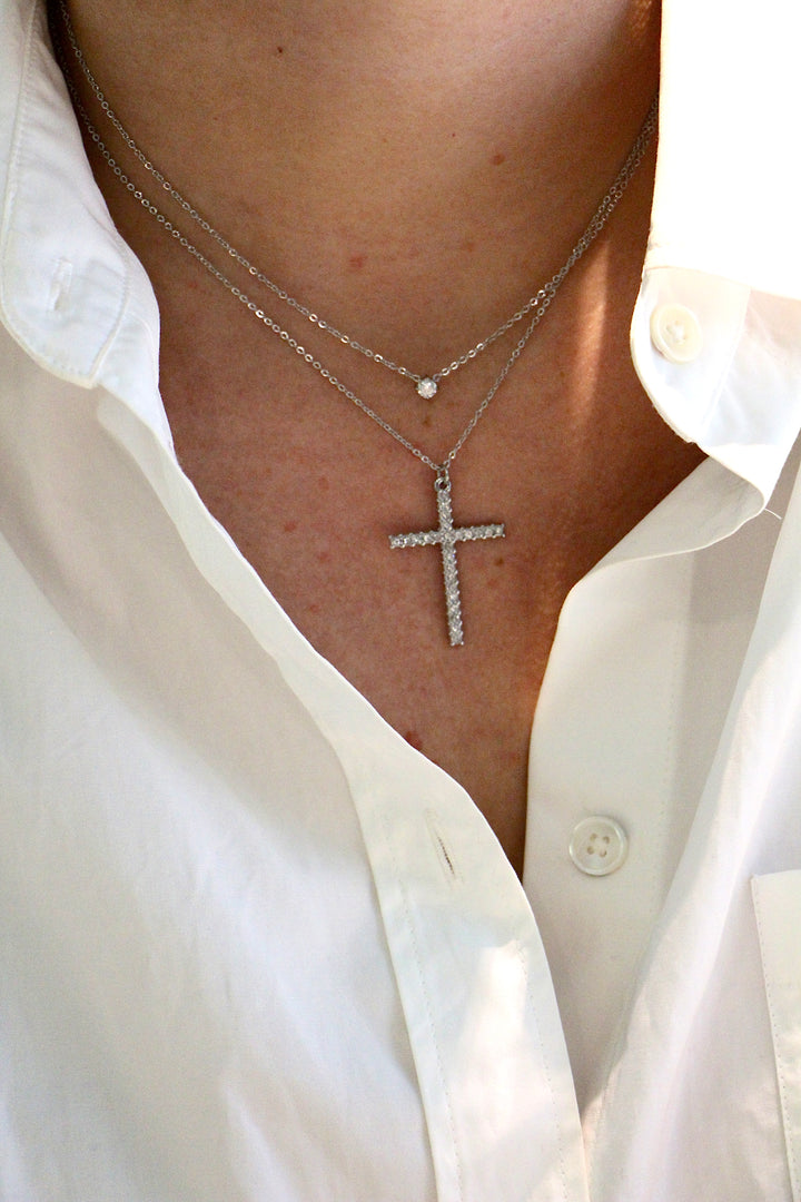 Silver Diamond Cross Necklace