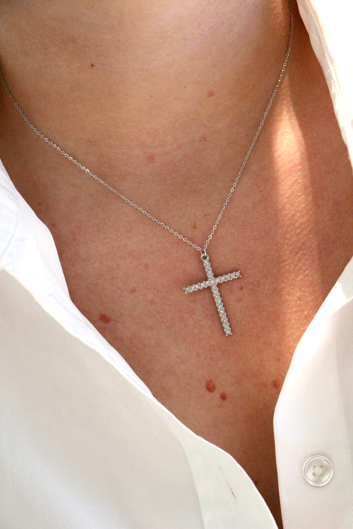 Silver Diamond Cross Necklace